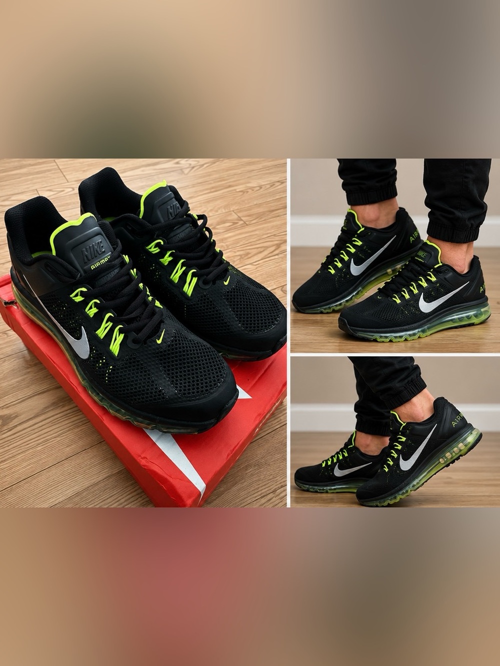 Nike Air Max Black Volt Running Shoes Full Length Air Cushion Sneakers Men’s